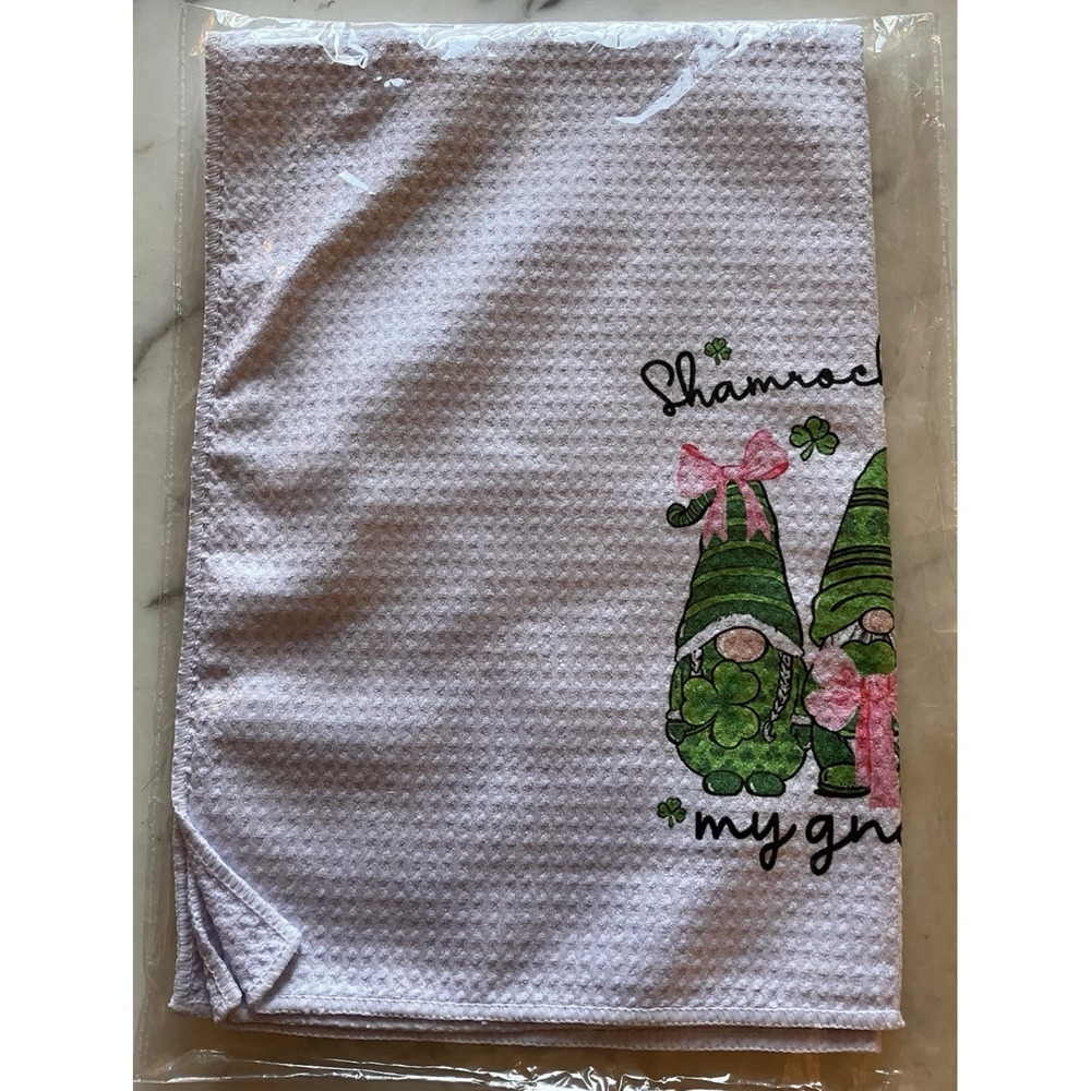 NEW Shamrockin' with My Gnomies Kitchen Towel St. Patrick's Day Lucky Irish Dish